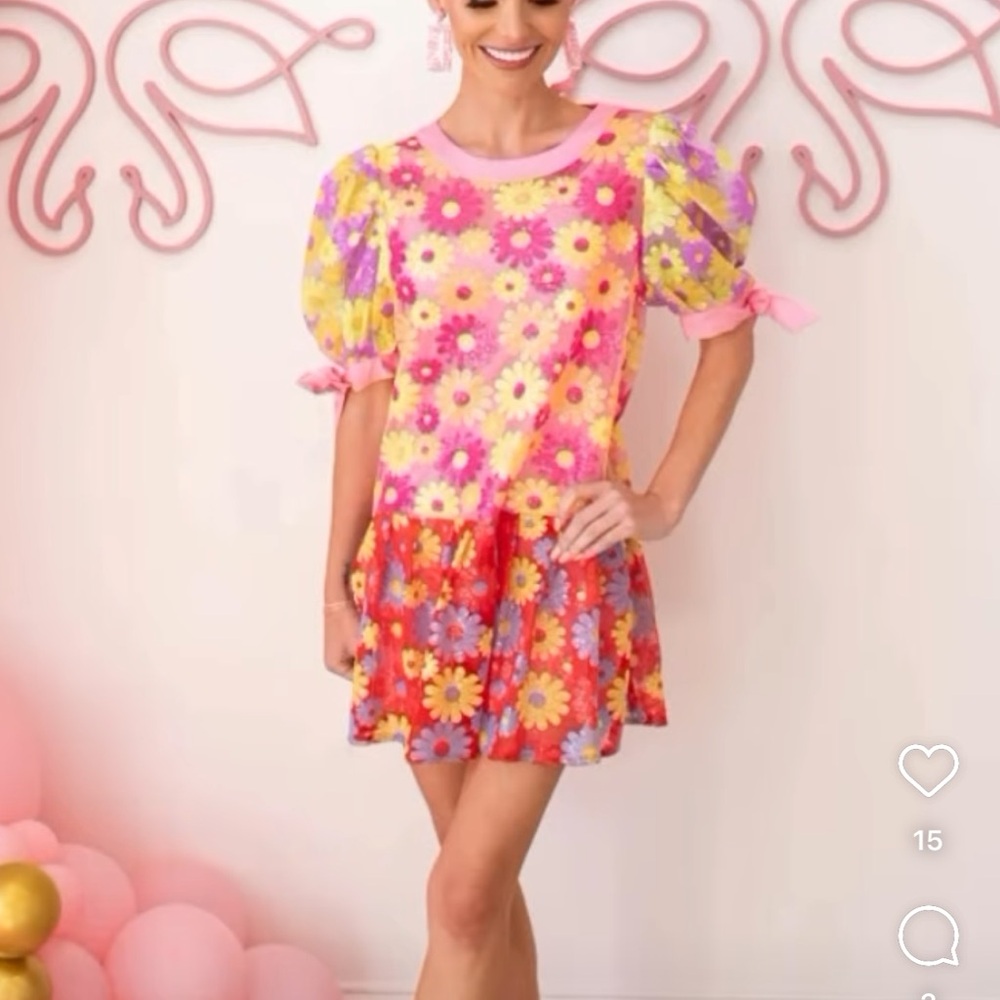QUEEN OF SPARKLES Floral Mini Dress - Pink, Yellow, Red